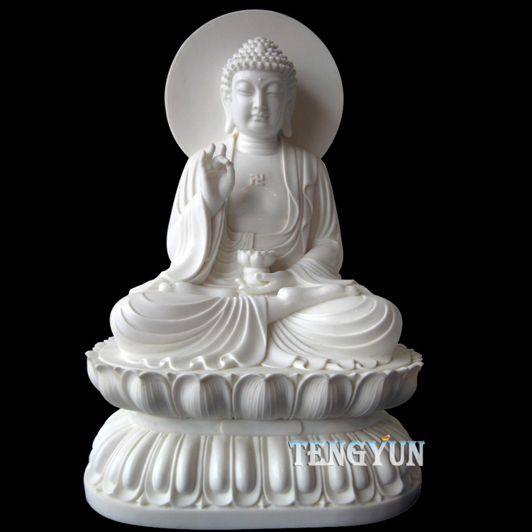Life Size White Marble Intimidating Buddha Statue (2)