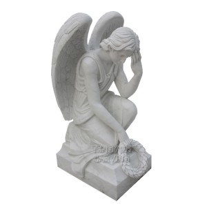 Custom Cemetery White Marble Cemetery Statue Weeping Angel Tombstone for Graveyard Sculpture