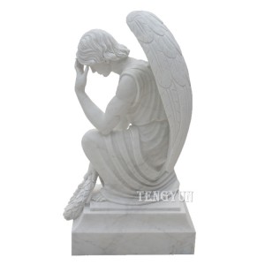 ODM Factory Outdoor Life Size Natural Black Stone Marble Sculpture Large Weeping Angel Statue Hells Angels
