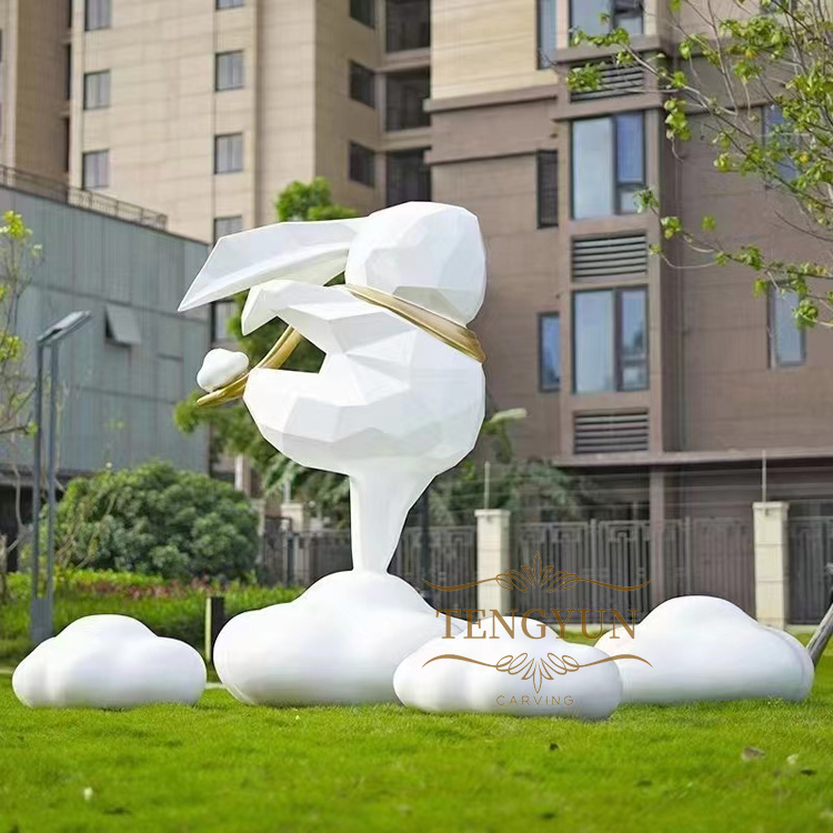 Luxury modern large abstract arts statue geometric animal rabbit stainless steel sculpture