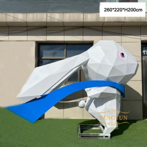 Luxury modern large abstract arts statue geometric animal rabbit with cloud stainless steel sculpture