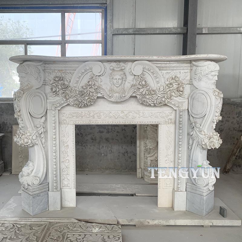 MARBLE CARVED FIREPLACE MANTEL (4)