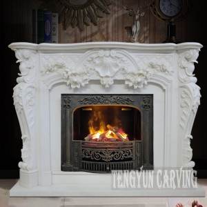 Marble Fireplace European Rose Flower Stone Mantel For Villa Living Room Interior Decoration