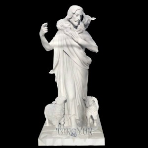 Church Life Size White Stone Religious Jesus With Goat Large Outdoor Sculptures Christ The Redeemer Marble Statue
