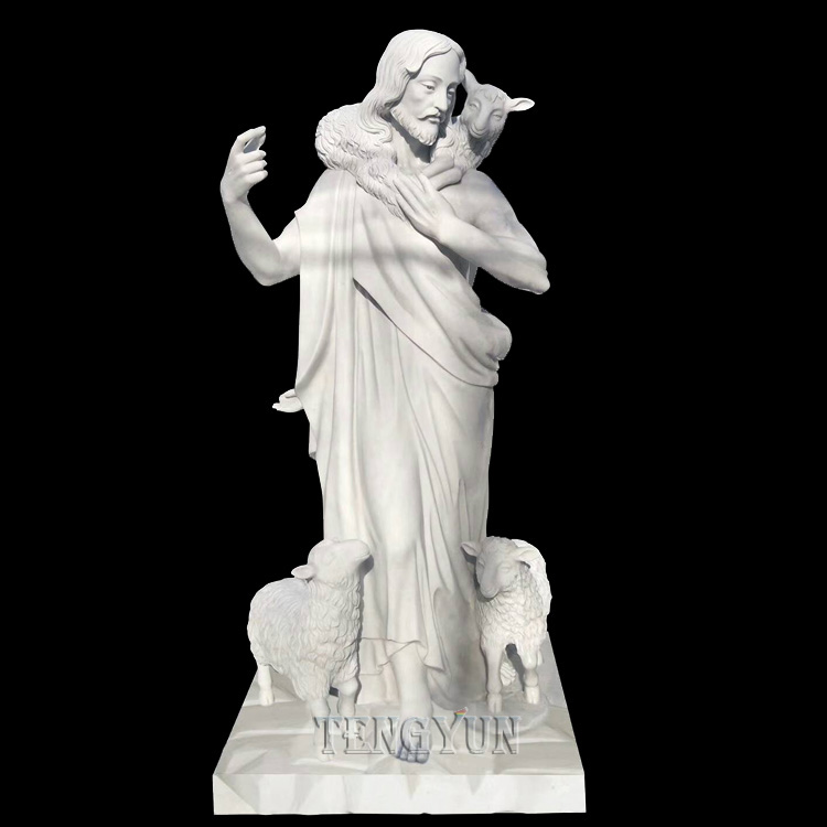 Marble Jesus statue with goats sculptures (1)