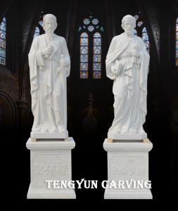 Marble Sculpture Church Decorative The Twelve Apostles White marble Sculpture St. Paul And St. Peter Statues