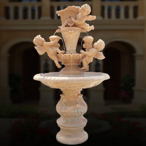 Outdoor Stone Cherub Fountain White Marble Fountain with Little Angel Statues