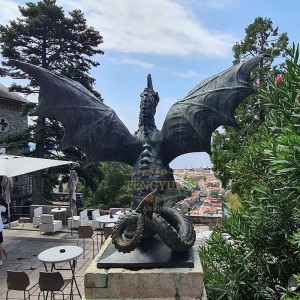 Custom Made Medieval Bronze Dragon Statue In Trsat Castle Large Outdoor Mythological Animal Sculpture