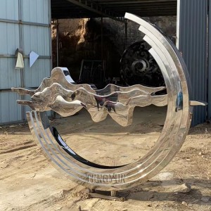 Metal circle stainless steel curl sculpture geometric sculpture stainless steel moon sculpture