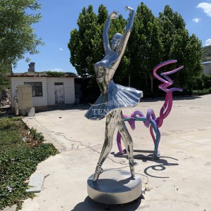 Mirror Polished Ballerina Girl Statue Stainless Steel Life Size Ballet Dancer Sculpture