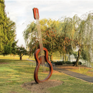 Metal Corten Steel Guitar Sculpture Carbon Steel Music Instrument Statues For Garden Decoration