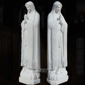 Garden Outdoor Decor White Marble Carvings Our Lady of Fatima Prayer And Shepherd Children Sculptures