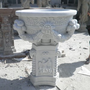 Factory best selling Hand Carved Garden Decorative Stone Flowerpots