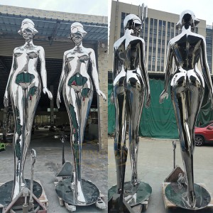 Outdoor Square Decorative Life Size Robot Stainless Steel Statue Polished Modern Art Abstract Robot Sculpture
