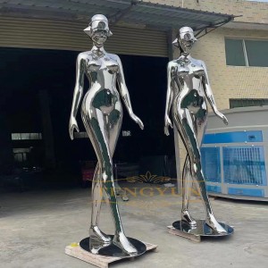 Outdoor Decor Metal Robot Statue Mirror Polished Modern Life Size Stainless Steel Robot Sculpture