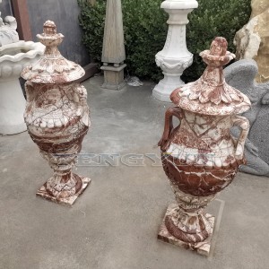 Outdoor Decorative Chick Blood Red Marble Flowerpot For Garden