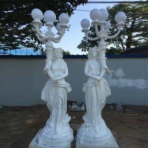 Outdoor Decorative Pair Of Fiberglass Large Size Ancient Female Statue Lamp Sculpture For Sale