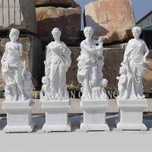 Garden Four Seasons Goddess Marble Statue White Marble Hand Carved Female With Boy Statues