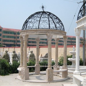 Wholesale Discount Carving Garden Marble Gazebo with Metal Roof