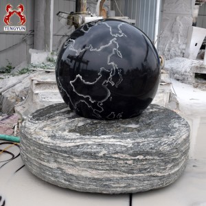 China Natural Stone Water Feature Black Granite Rotating Ball World Map Water Fountain