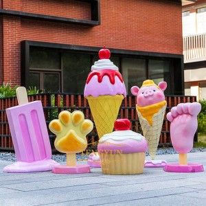 Modern Fashion Design Garden Large Size Resin Fiberglass Ice-Cream Sculptures for Sale