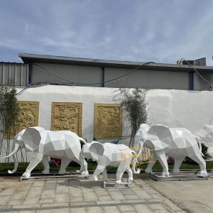 Garden Decorative Metal Abstract Elephant Statue Stainless Steel Geometric Animal Modern Sculptures For Sale