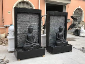 Natural Black Marble Buddha Wall Water Fountain Outdoor Water Feature