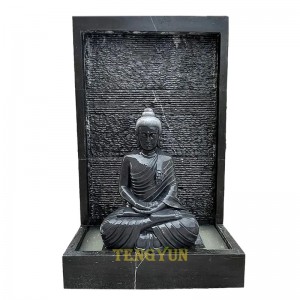 Natural Black Marble Buddha Wall Water Fountain Outdoor Water Feature