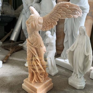 Winged Victory of Samothrace Desktop Decor Small Size Natural Sunset Red Marble Statue
