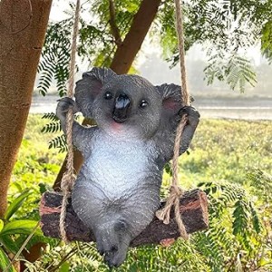 Resin Koala Bear Hanging On A Tree Garden Statue Swing Figurine Fiberglass Sculpture Landscape Ornament