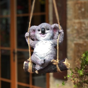 Resin Koala Bear Hanging On A Tree Garden Statue Swing Figurine Fiberglass Sculpture Landscape Ornament