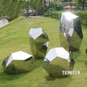 Park Garden Decorative Modern Stainless Steel Abstract Rock Sculptures Polished Metal Stone For Grass Land Decor
