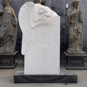 White Marble Gravestone Angel Statue Crying Fallen Angel Tombstone Cemetery Grave