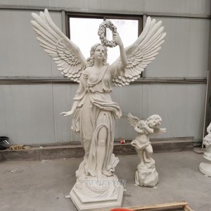 Luxury Golden Color Pair Of Fiberglass Angels Statue Sculpture For Indoor Or Garden Decor