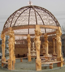 Outdoor Hand Carved Life Size Eight Female Statues Greek Columns Marble Round Gazebo