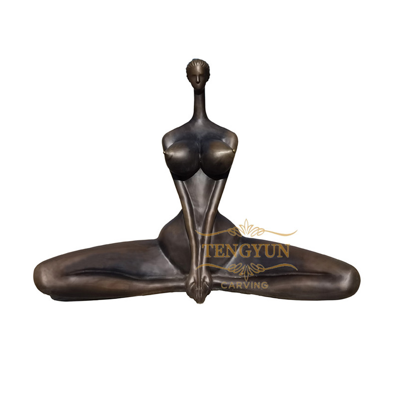 Hot Sale Decorative Abstract Woman With Large Breasts Bronze Yoga Lady Statue For Garden