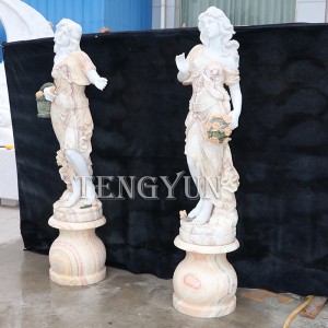 Home Decorative Small Size Lady Statues With Basket And Flower Marble Decorative Girl Statue