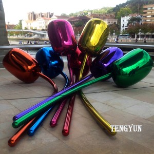Colorful Famous Abstract Flower Ornaments Stainless Steel Bouquet of Tulips Sculpture For Outdoor Decoration