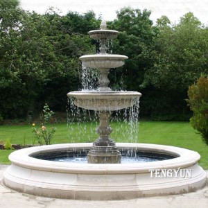Factory Selling High Quality Outdoor Garden 3 Tiers Hand Carved Natural White Stone Marble Water Fountain for Sale
