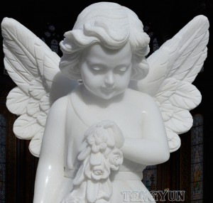 White Marble Guardian Cherub Statues Church Door Pair Of Stone Prayer Little Angel Statues For Sale