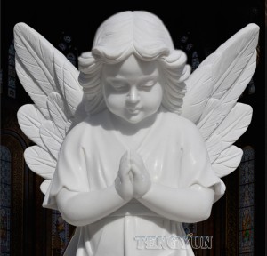 White Marble Guardian Cherub Statues Church Door Pair Of Stone Prayer Little Angel Statues For Sale