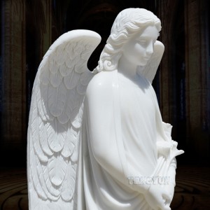Garden Outdoor White Marble Church European-Style Stone Prayer Guardian Angel Sculptures