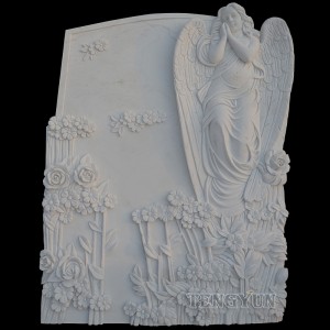 White Marble Relief Angel Statue Tombstone For Cemetery