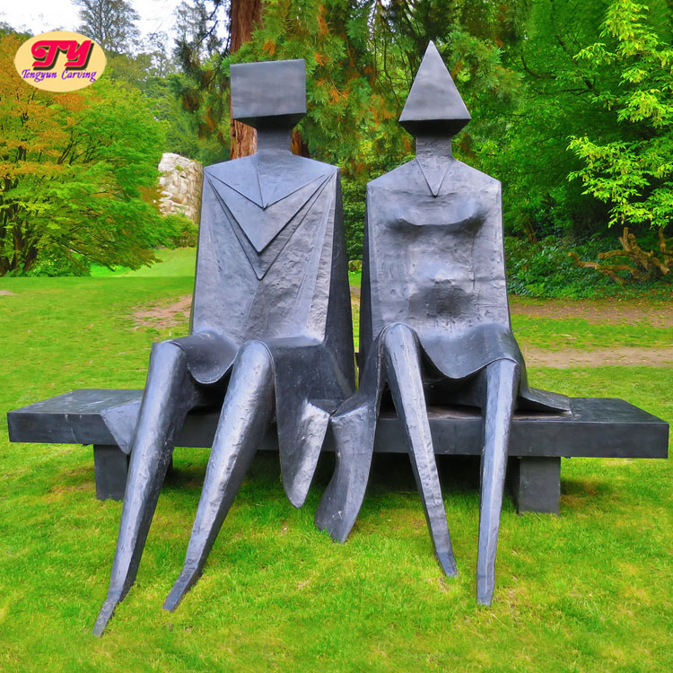 Famous Outdoor Park Decorative Replica Lynn Chadwick Figures Man And Woman Sitting On Bench Abstract Statue Featured Image