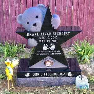Decortings Baby Girl Baby Headstones For Graves Shannxi Black Granite Carved Teddy Bear With Star Sculpture Tombstone
