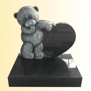 Heart Shape With Teddy Bear Sculpture Carved Stone Children’s Tombstone Kids Black Headstone