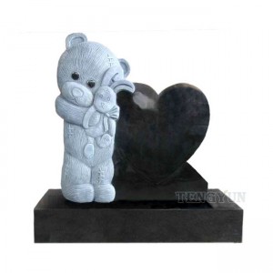 Heart Shape With Teddy Bear Sculpture Carved Stone Children’s Tombstone Kids Black Headstone