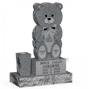 Tomb Engraving Gray Granite Gravestone Small Size Cemetery Monument Headstone With Dog Sculpture
