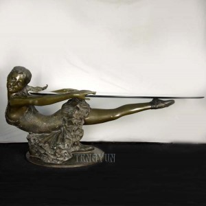 Bronze Beautiful Ballet Girl Statue Coffee Table Metal Female Ballerian Sculpture End Table With Glass Top