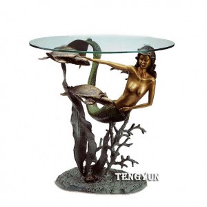 Factory Home Decor Art Life Size Mermaid Statue Sexy Naked Statue Bronze Sculpture Coffee Table Desk